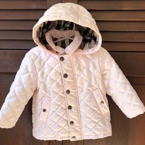 Kids Burberry pink padded hooded jacket